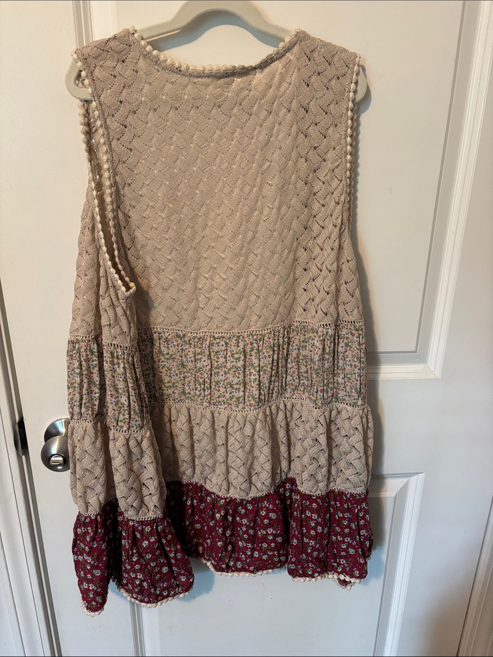 easel Beige and Maroon Boho Crochet Vest - Picture 4 of 4